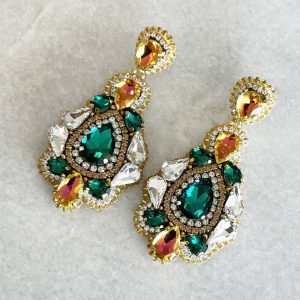 Handwoven Embroidered Lightweight Crystal Statement Earrings