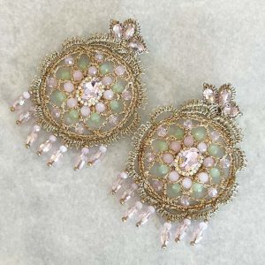 Handwoven Gold Crochet, Tatting And Embroidered Lightweight Crystal Statement Earrings