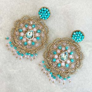 Handwoven Gold Crochet, Tatting And Embroidered Lightweight Crystal Statement Earrings