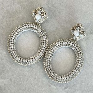 Handwoven Silver Crochet And Embroidered Lightweight Crystal And Pearl Statement Earrings