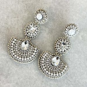 Hand Embroidered Lightweight Crystal And Pearl Statement Earrings