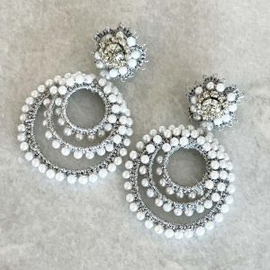 Handwoven Silver Crochet And Embroidered Lightweight Crystal Statement Earrings