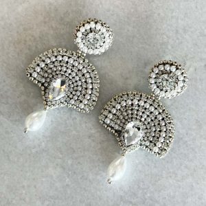 Hand Embroidered Lightweight Crystal And Pearl Statement Earrings