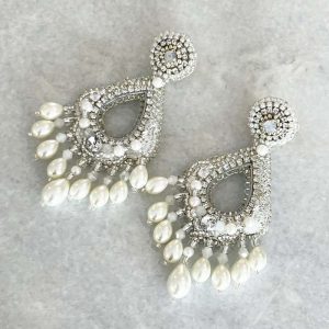 Handwoven, Embroidered Lightweight Pearl Statement Earrings