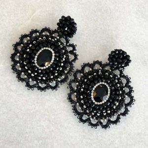 Handwoven Black Crochet, Tatting And Embroidered Lightweight Crystal Statement Earrings