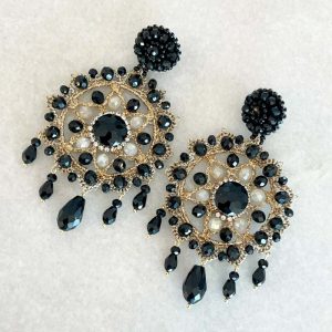 Handwoven Gold Crochet, Tatting And Embroidered Lightweight Crystal Statement Earrings