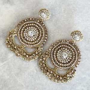 Handwoven Gold Crochet And Embroidered Lightweight Crystal Statement Earrings
