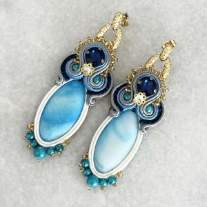 Blue Murano Crystals and Mother of Pearl Handmade Statement Earrings