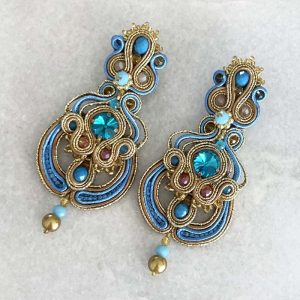 Handwoven Gold Crochet, Tatting And Embroidered Lightweight Crystal Statement Earrings and Cuff