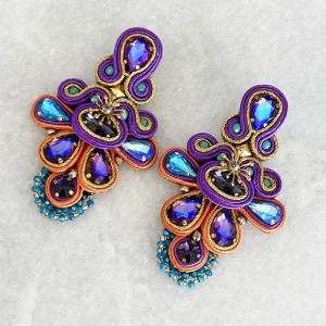 Handwoven Gold Crochet, Tatting And Embroidered Lightweight Crystal Statement Earrings and Cuff