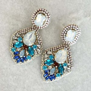 Handmade Lightweight Blue Crystal Statement Earrings