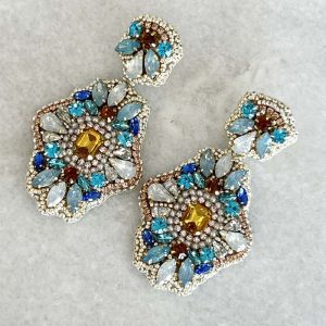 Handmade Lightweight Blue Crystal Statement Earrings
