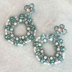 Handwoven Turquoise Crochet, Tatting And Embroidered Lightweight Crystal Statement Earrings