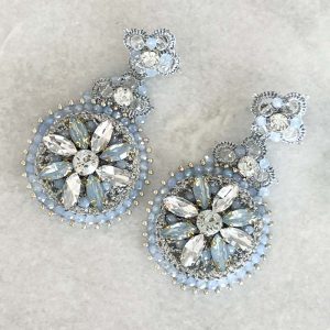 Handwoven Silver Crochet, Tatting And Embroidered Lightweight Crystal Statement Earrings