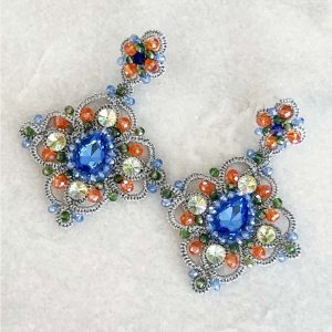 Handwoven Silver Crochet, Tatting And Embroidered Lightweight Crystal Statement Earrings