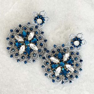 Handwoven Silver Crochet, Tatting And Embroidered Lightweight Crystal Statement Earrings