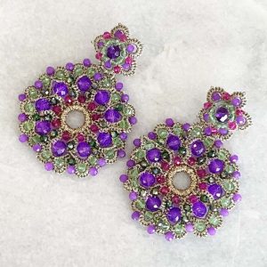 Handwoven Gold Crochet, Tatting And Embroidered Lightweight Crystal Statement Earrings