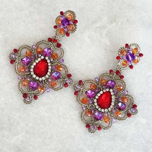 Handwoven Gold Crochet, Tatting And Embroidered Lightweight Crystal Statement Earrings