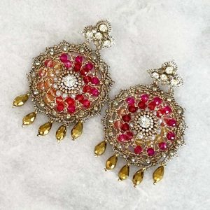 Handwoven Gold Crochet, Tatting And Embroidered Lightweight Crystal Statement Earrings