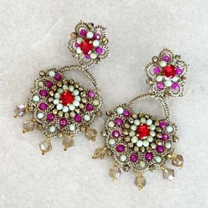 Handwoven Gold Crochet, Tatting And Embroidered Lightweight Crystal Statement Earrings