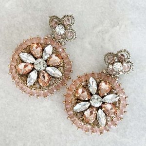 Handwoven Gold Crochet And Embroidered Lightweight Crystal Statement Earrings