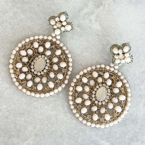 Handwoven Gold Crochet, Tatting And Embroidered Lightweight Crystal Statement Earrings