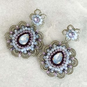 Handwoven Gold Crochet, Tatting And Embroidered Lightweight Crystal Statement Earrings