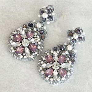 Handwoven Silver Crochet, Tatting And Embroidered Lightweight Crystal And Pearl Statement Earrings