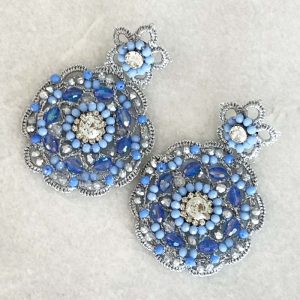 Handwoven Silver Crochet, Tatting And Embroidered Lightweight Crystal Statement Earrings
