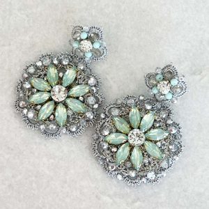 Handwoven Silver Crochet, Tatting And Embroidered Lightweight Crystal Statement Earrings