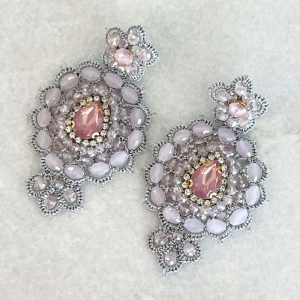 Handwoven Silver Crochet, Tatting And Embroidered Lightweight Crystal Statement Earrings