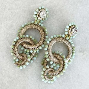 Handwoven Gold Crochet And Embroidered Lightweight Crystal Statement Earrings