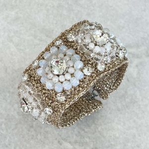 Handwoven Gold Crochet And Embroidered Crystal Statement Cuff Bracelet