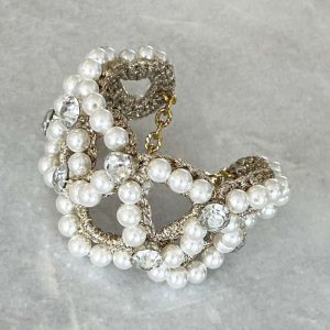 Handwoven Gold Crochet And Embroidered Crystal And Pearl Statement Bracelet