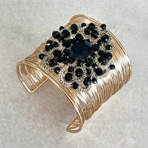Handwoven Gold Crochet And Embroidered Crystal Statement Cuff Bracelet