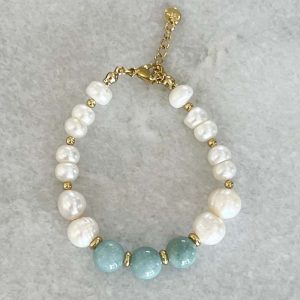 Handmade Fresh Water Pearls And Amazonite Bracelet