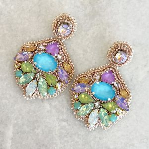 Handmade Lightweight Multicoloured Crystal Statement Earrings