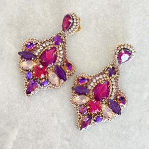 Handmade Lightweight Purple and Pink Crystal Statement Earrings