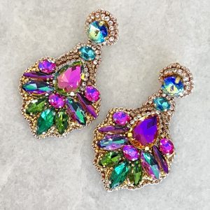 Handmade Lightweight Pink and Green Crystal Statement Earrings