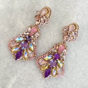 Handmade Lightweight Purple and Pink Crystal Statement Earrings
