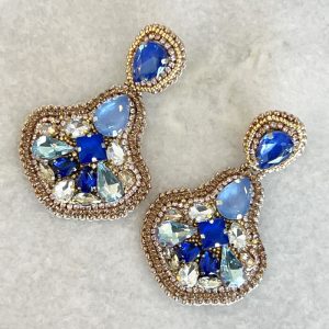 Handmade Lightweight Blue Crystal Statement Earrings