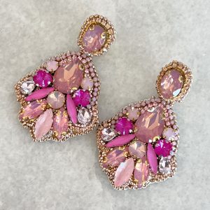 Handmade Lightweight Pink Crystal Statement Earrings
