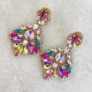 Handmade Lightweight Multicoloured Crystal Statement Earrings