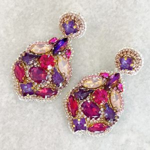 Handmade Lightweight Purple and Pink Crystal Statement Earrings