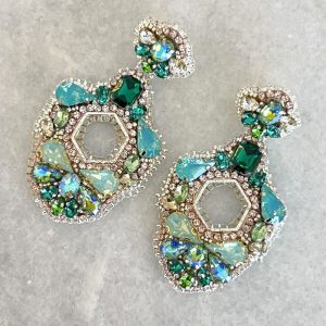 Handmade Lightweight Green Crystal Statement Earrings