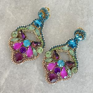 Handmade Lightweight Multicoloured Crystal Statement Earrings