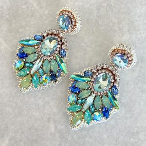 Handmade Lightweight Blue and Green Crystal Statement Earrings