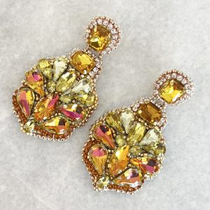 Handmade Lightweight Yellow and Orange Crystal Statement Earrings