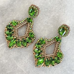 Handmade Lightweight Green Crystal Statement Earrings