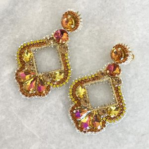 Handmade Lightweight Yellow and Orange Crystal Statement Earrings